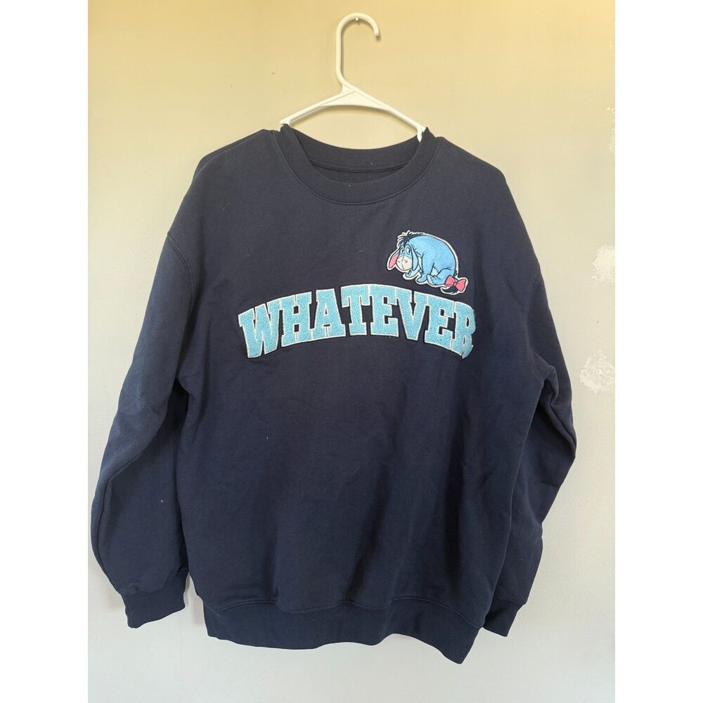Vintage Style Disney Winnie the Pooh Eeyore "Whatever" Navy Crewneck Sweatshirt
